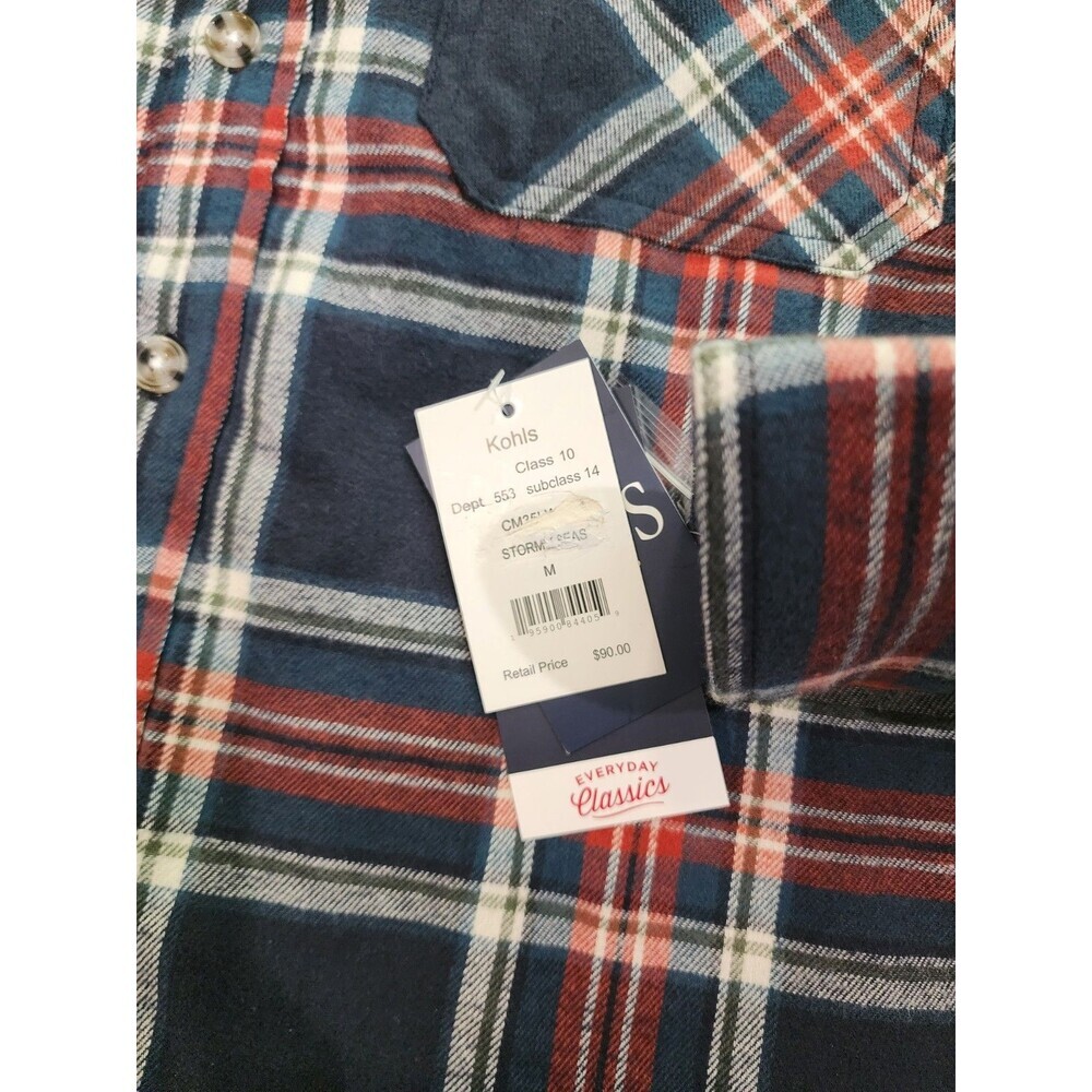 NEW Chaps Corduroy Collar Quilted Plaid Flannel Button Down Shacket Men's Medium - Picture 6 of 8